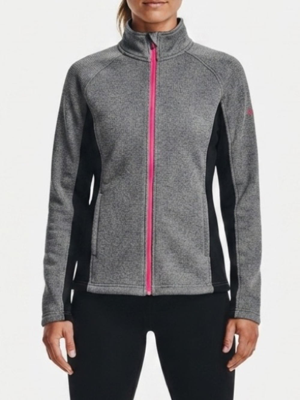 Spyder Activewear Waffle Knit Full Zip Jacket Size M Gray Black Pink